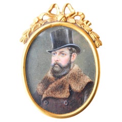 Antique Miniature Portrait  of a Man Tempera Painting