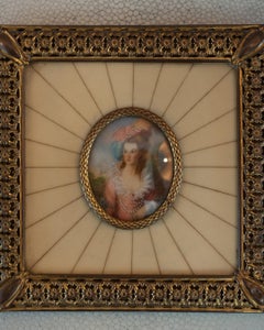 Antique Miniature Portrait of a Noblewoman in Bronze Mount Frame
