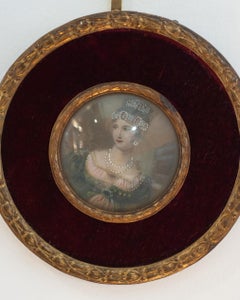 Antique Miniature Portrait of a Noblewoman in Bronze Mount Frame