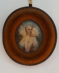 Antique Miniature Portrait of a Noblewoman in Bronze Mount Frame