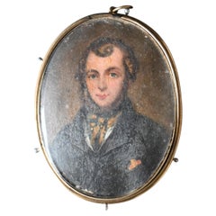 Retrato Miniatura Antiguo De Un Hombre Joven - Circa 1830-1845
