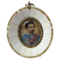 Antique Miniature Portrait of Konig Ludwig II with Mother of Pearl Frame 19thC