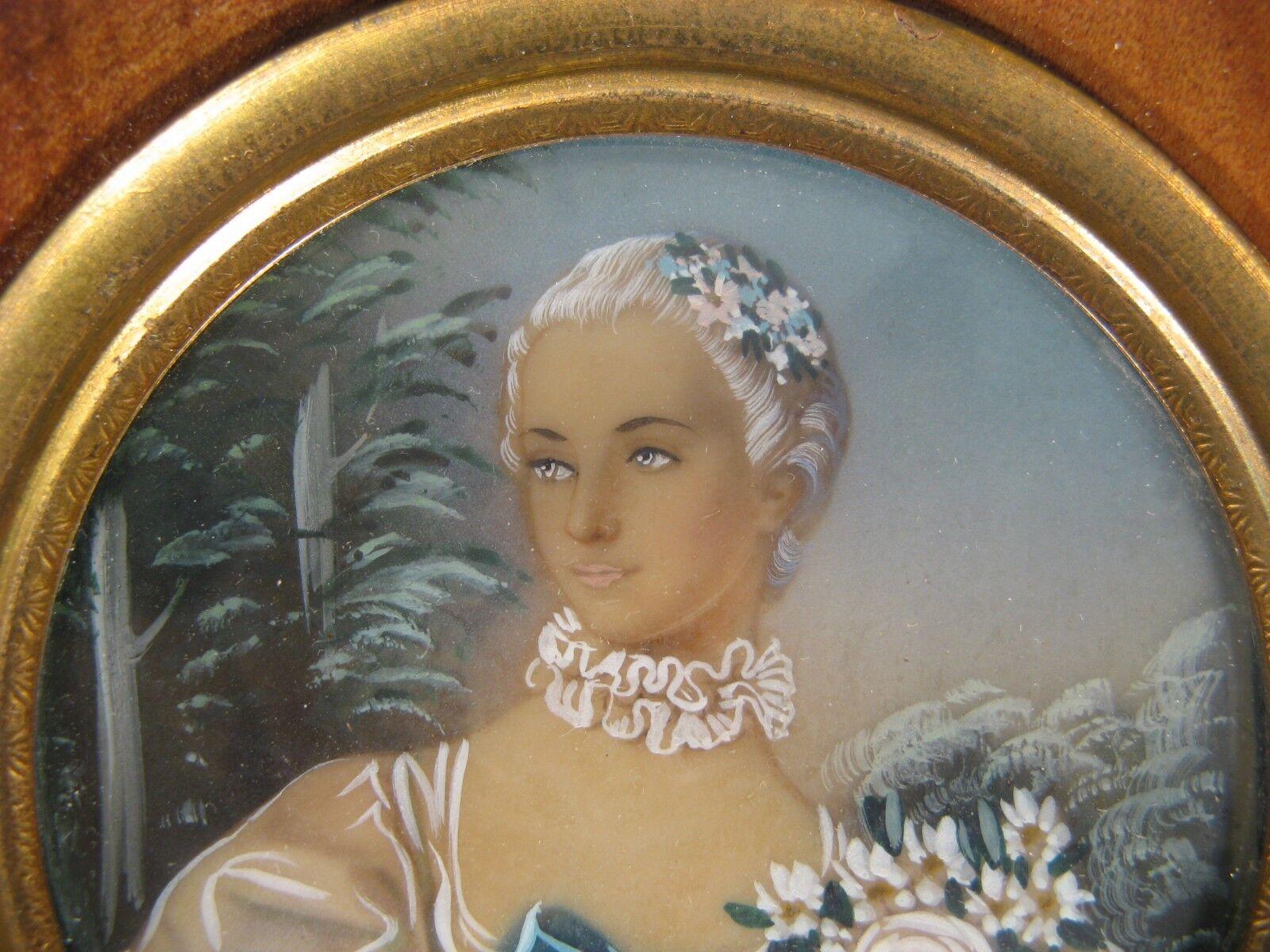 Francese Ritratto antico in miniatura di Madame Bergeret dopo François Boucher -1Y97