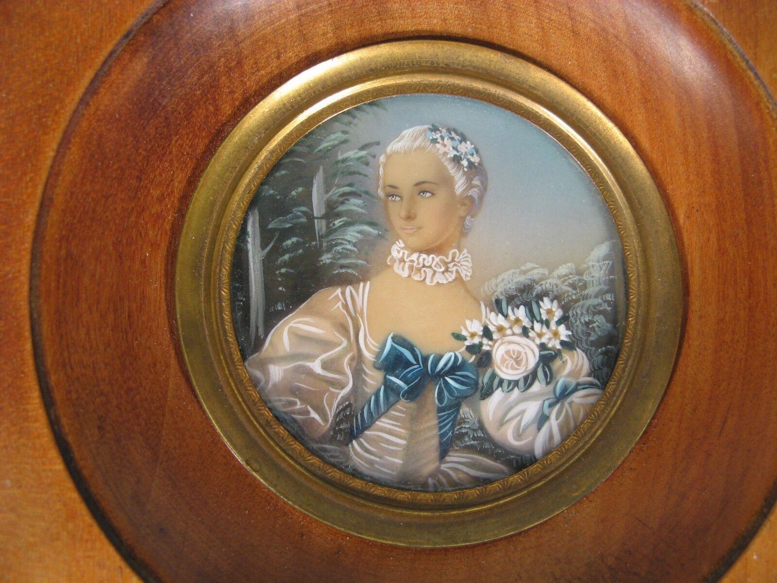 XX secolo Ritratto antico in miniatura di Madame Bergeret dopo François Boucher -1Y97