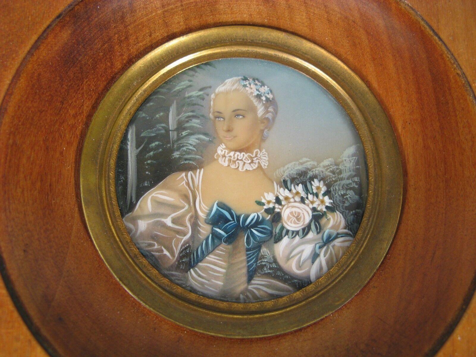 Legno Ritratto antico in miniatura di Madame Bergeret dopo François Boucher -1Y97