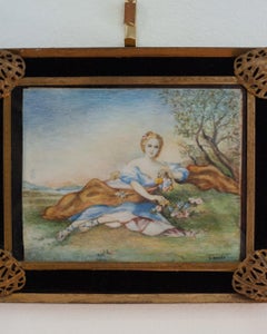 Portrait miniature ancien de Madame Henriette en Flora