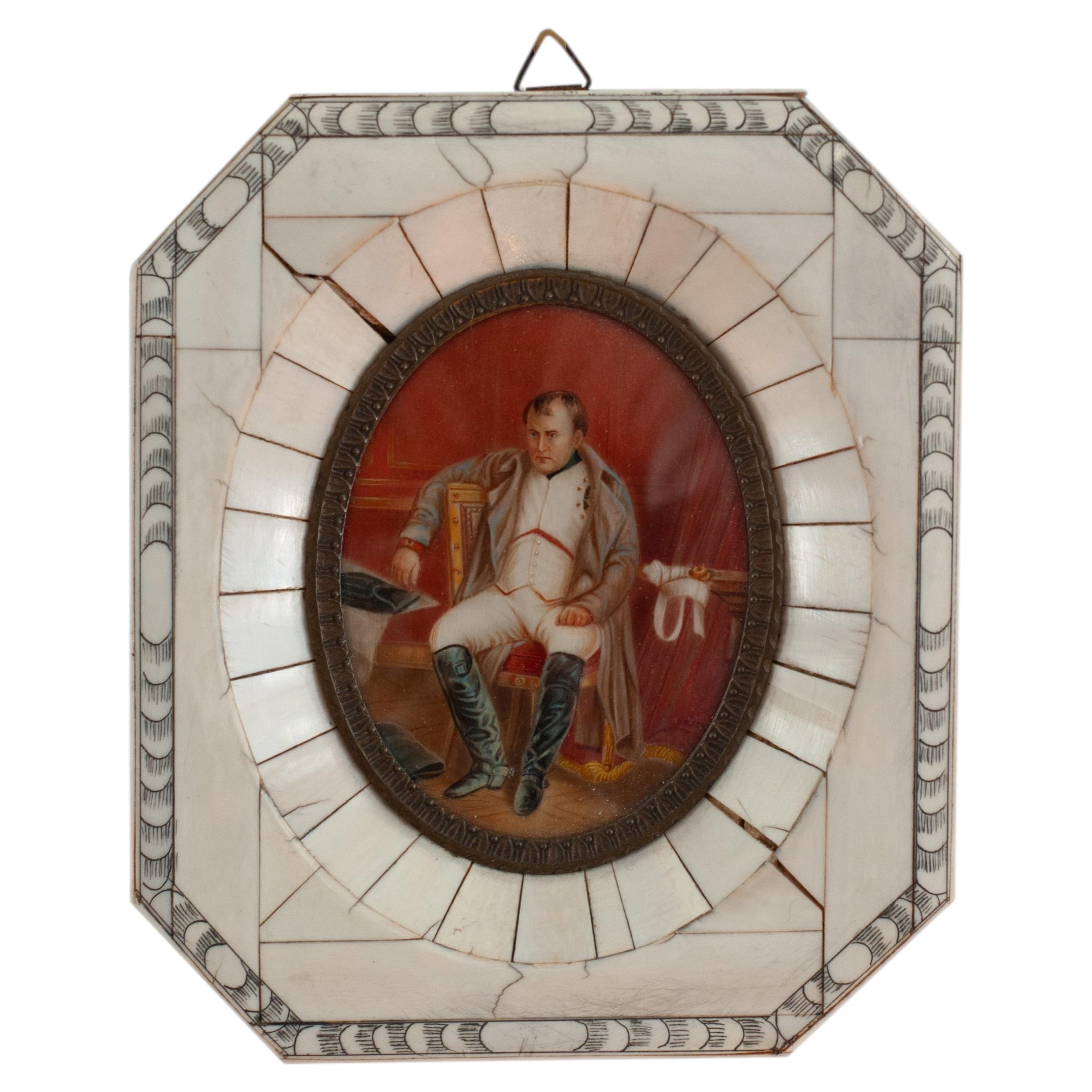 Retrato antiguo en miniatura de Napoleón I en Fontainebleau