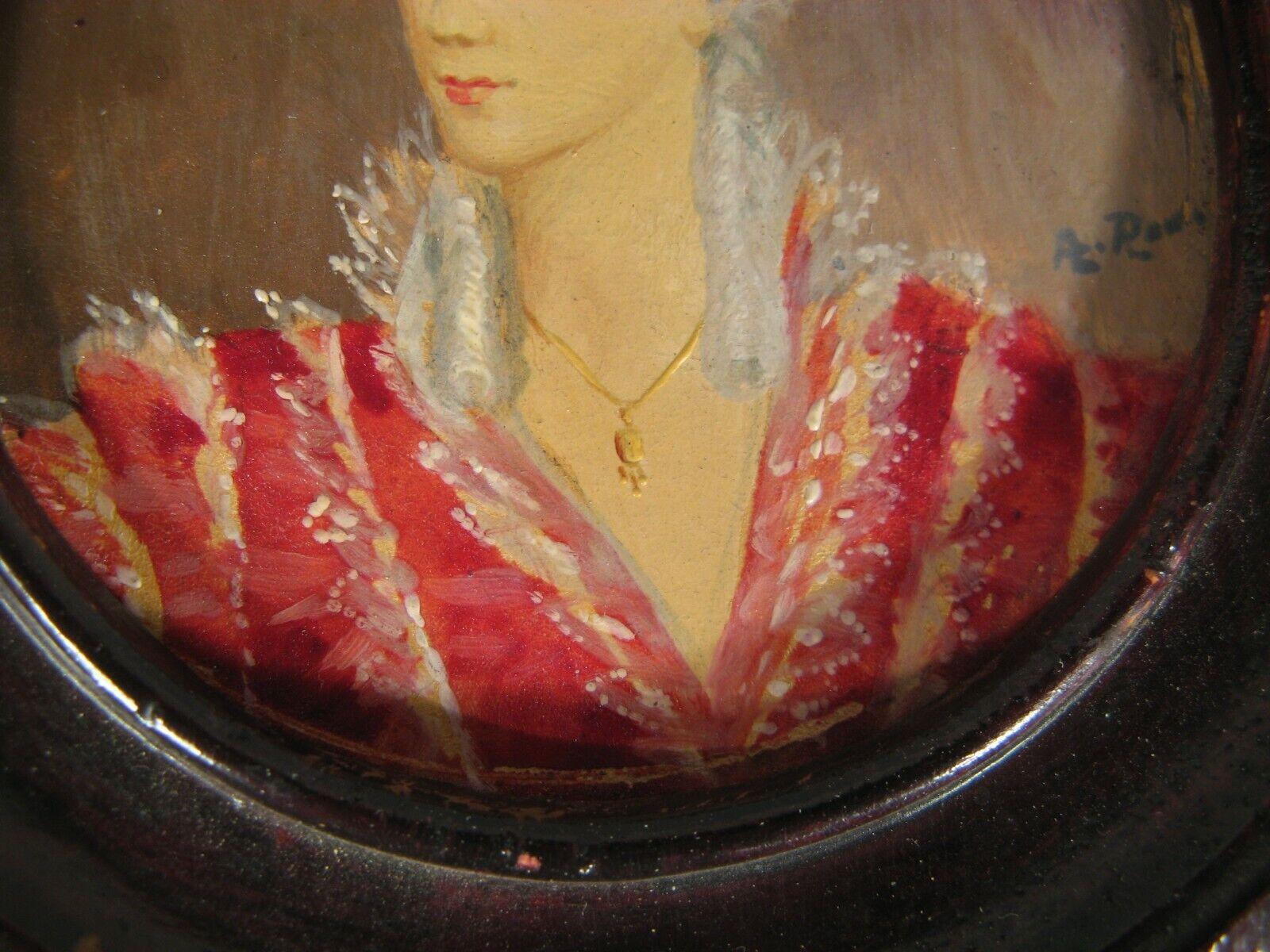Antico ritratto in miniatura di donna aristocratica di A. Roule - 1Y116 In condizioni buone a Bordeaux, FR