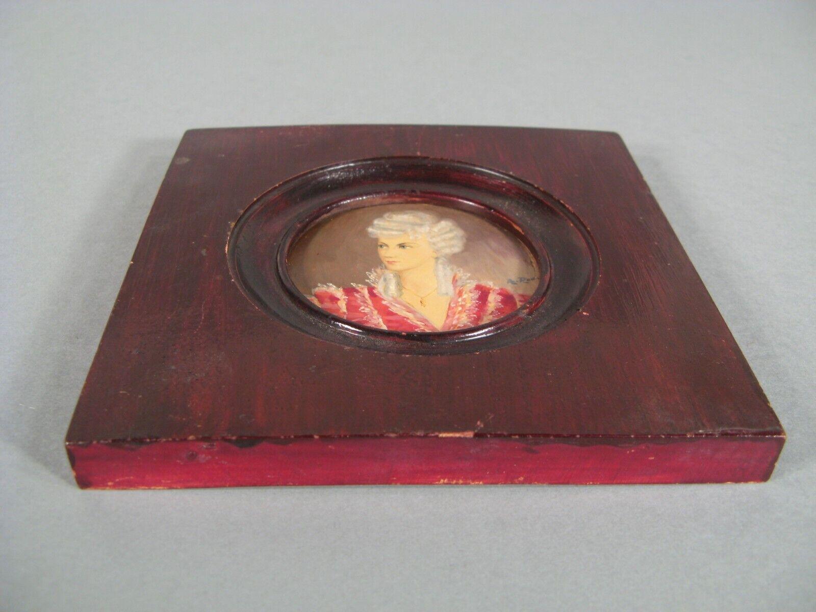 Legno Antico ritratto in miniatura di donna aristocratica di A. Roule - 1Y116