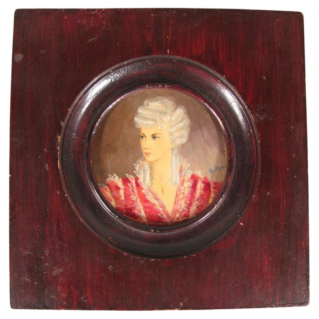 Antico ritratto in miniatura di donna aristocratica di A. Roule - 1Y116