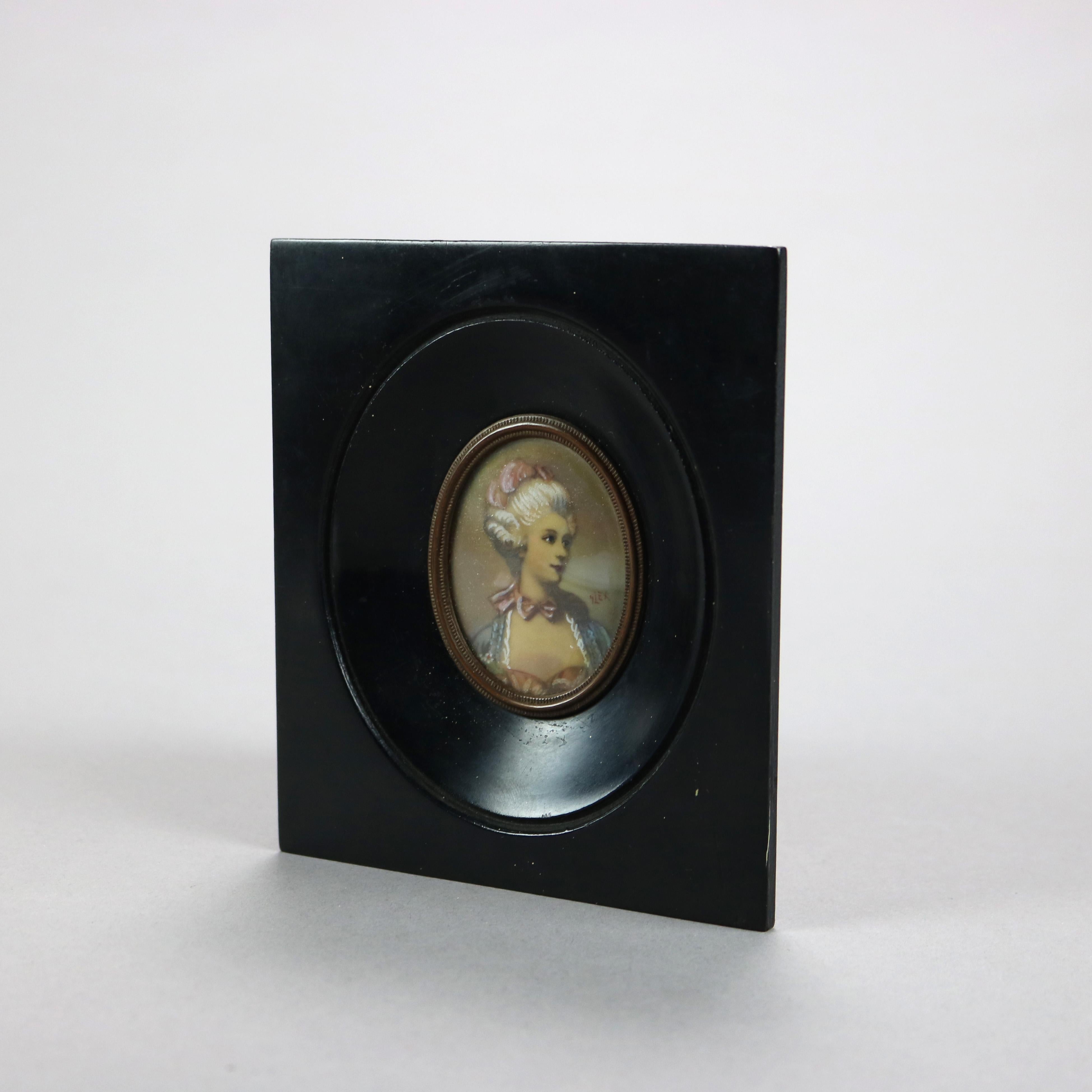 Hand-Painted Antique Miniature Portrait Painting on Celluloid of a Lady Late 19th C For Sale