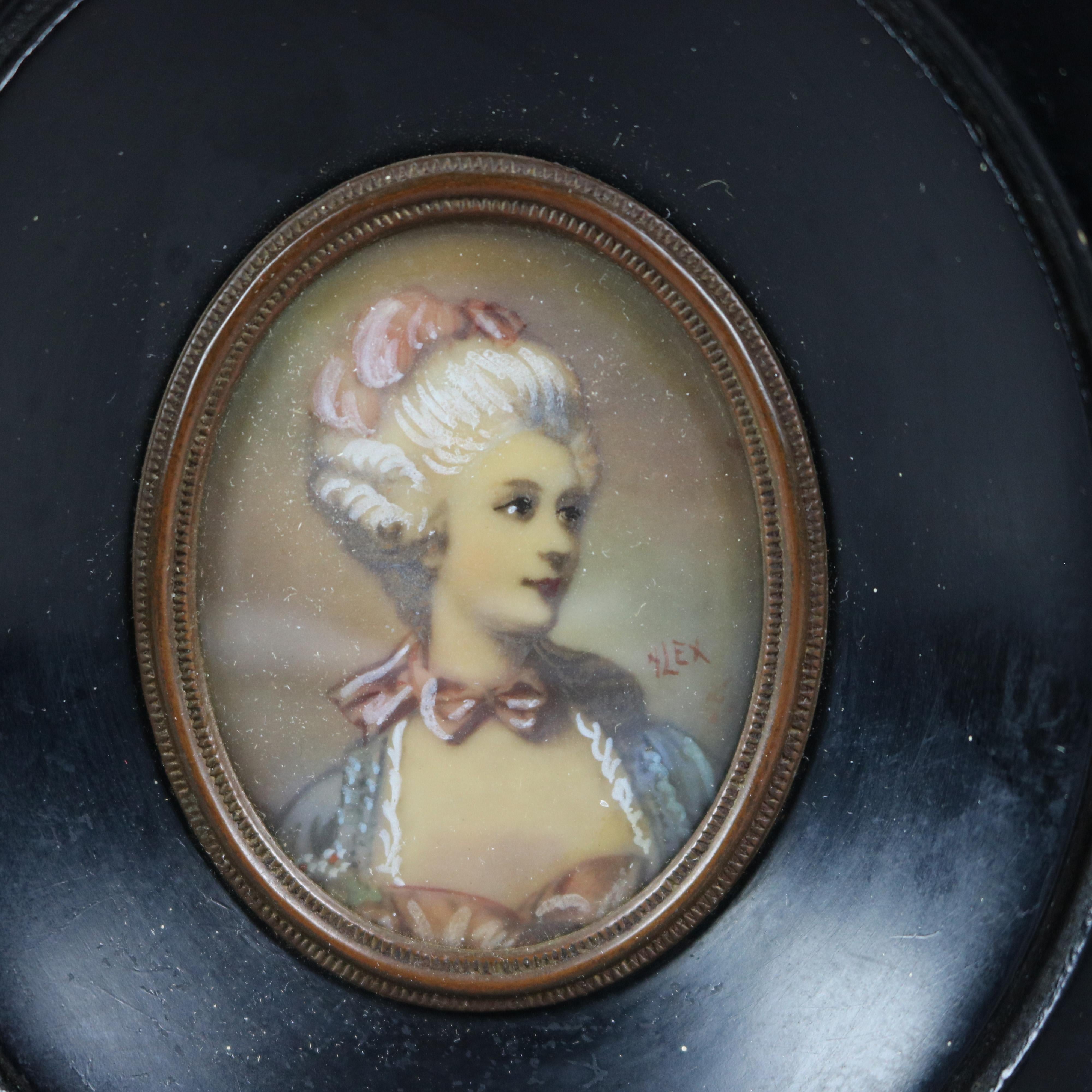 19th Century Antique Miniature Portrait Painting on Celluloid of a Lady Late 19th C For Sale