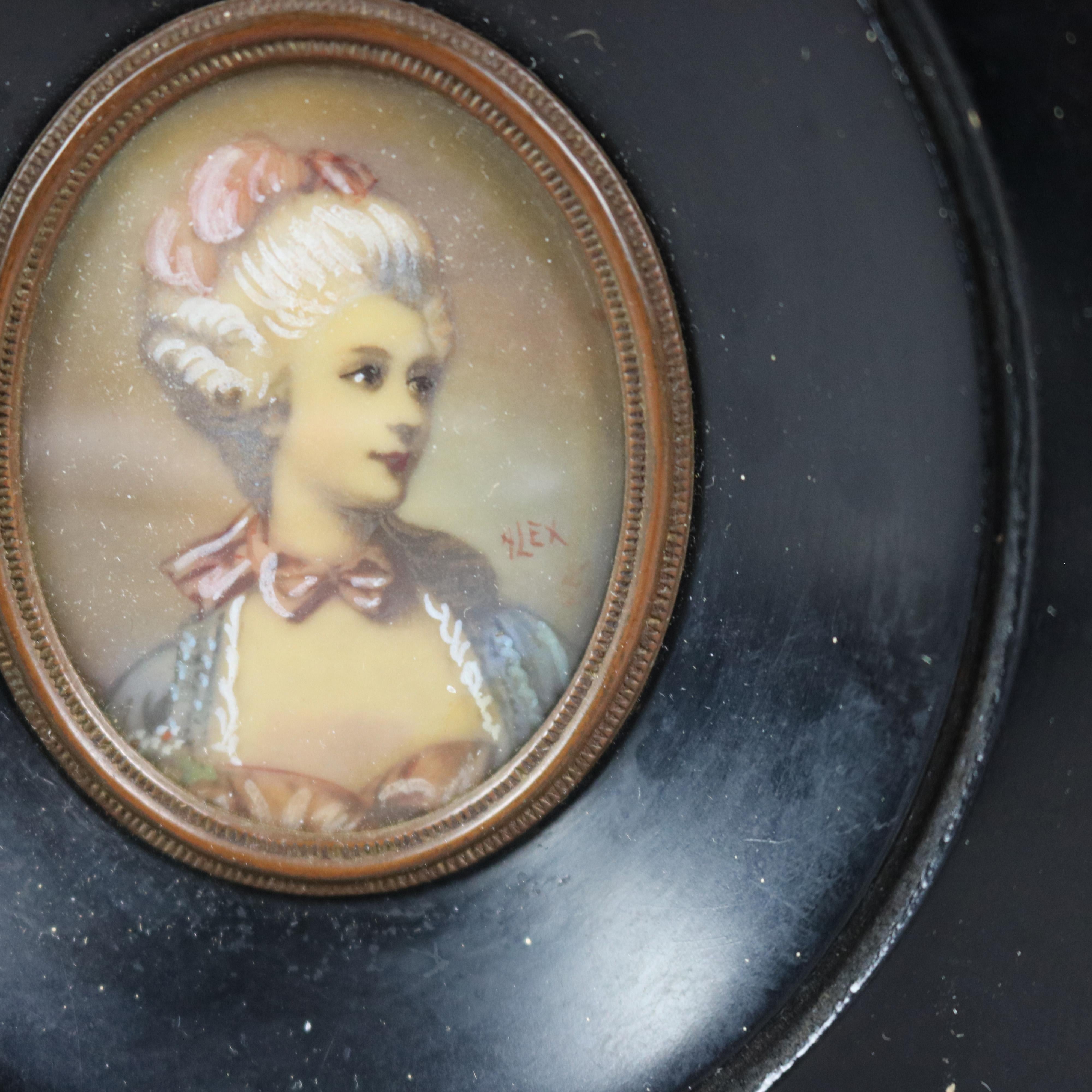 Antique Miniature Portrait Painting on Celluloid of a Lady Late 19th C For Sale 1