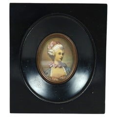 Antique Miniature Portrait Painting on Celluloid of a Lady Late 19th C