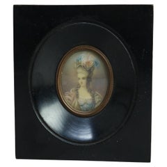 Antique Miniature Portrait Painting on Celluloid of Marie Antoinette Late 19th C