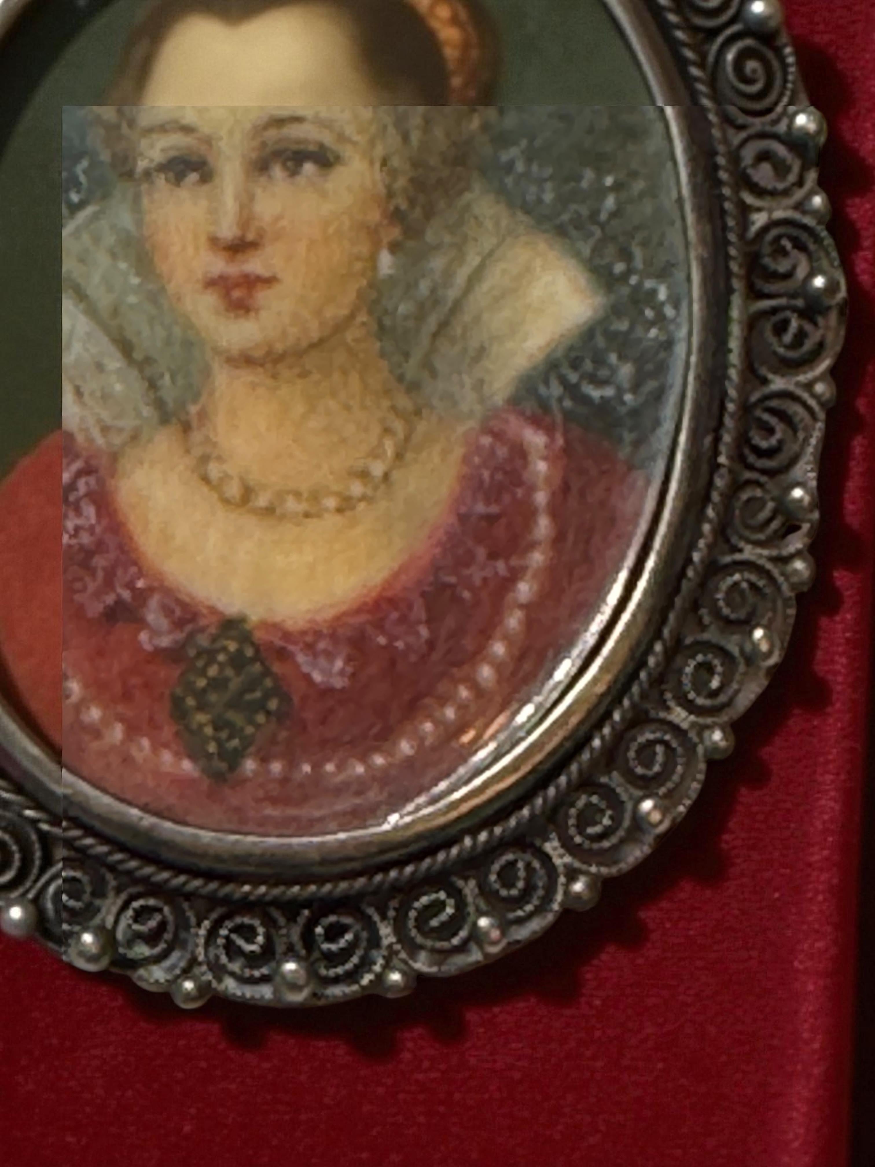 Antica spilla pendente con ritratto in miniatura in argento 800, Francia 1900 o più vecchia in vendita 5