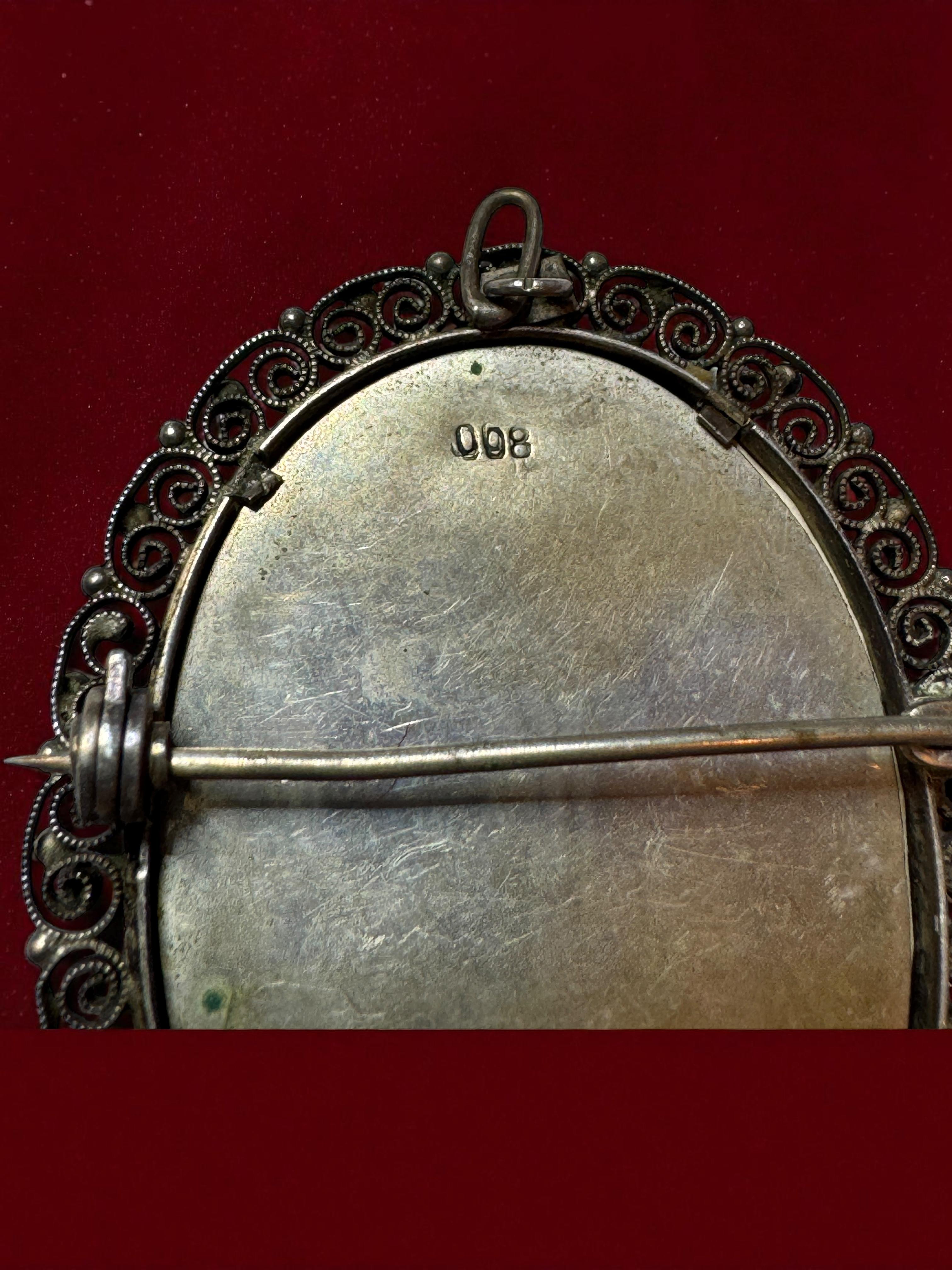 Antica spilla pendente con ritratto in miniatura in argento 800, Francia 1900 o più vecchia in vendita 13