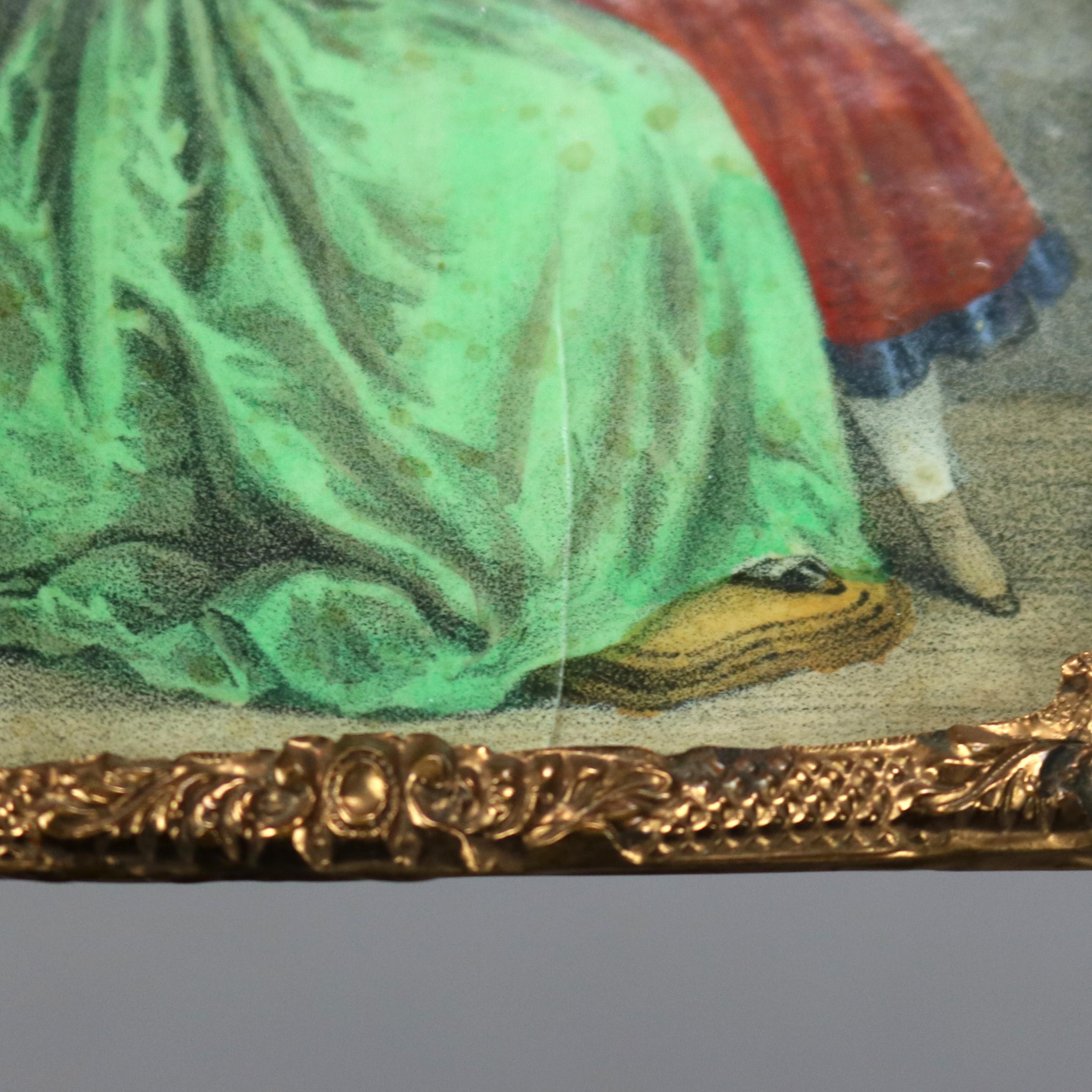 Papier Miniature ancienne de femme & Child, encadrée, 19e siècle en vente