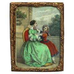 Antique Miniature Print of Woman & Child, Framed, 19thC