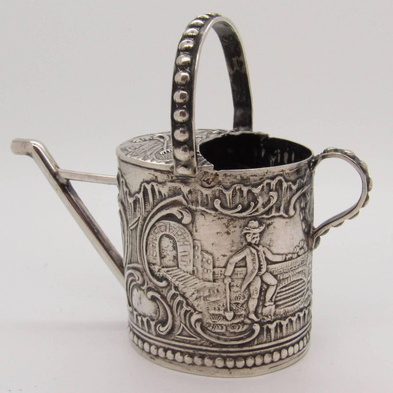 Antique Miniature Repousse Silver Watering Can For Sale at 1stdibs