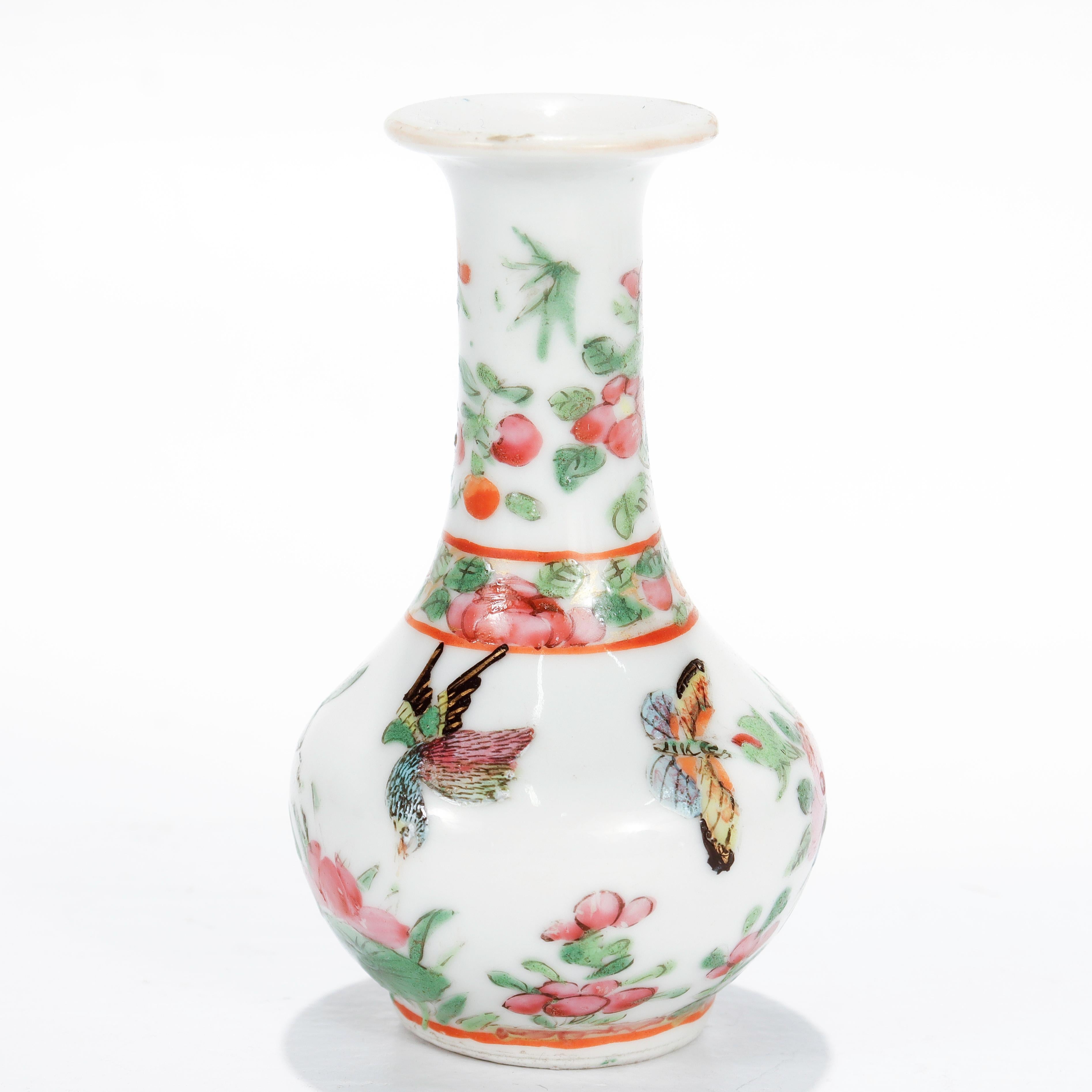 Chinese Export Antique Miniature Rose Mandarin Chinese Porcelain Vase
