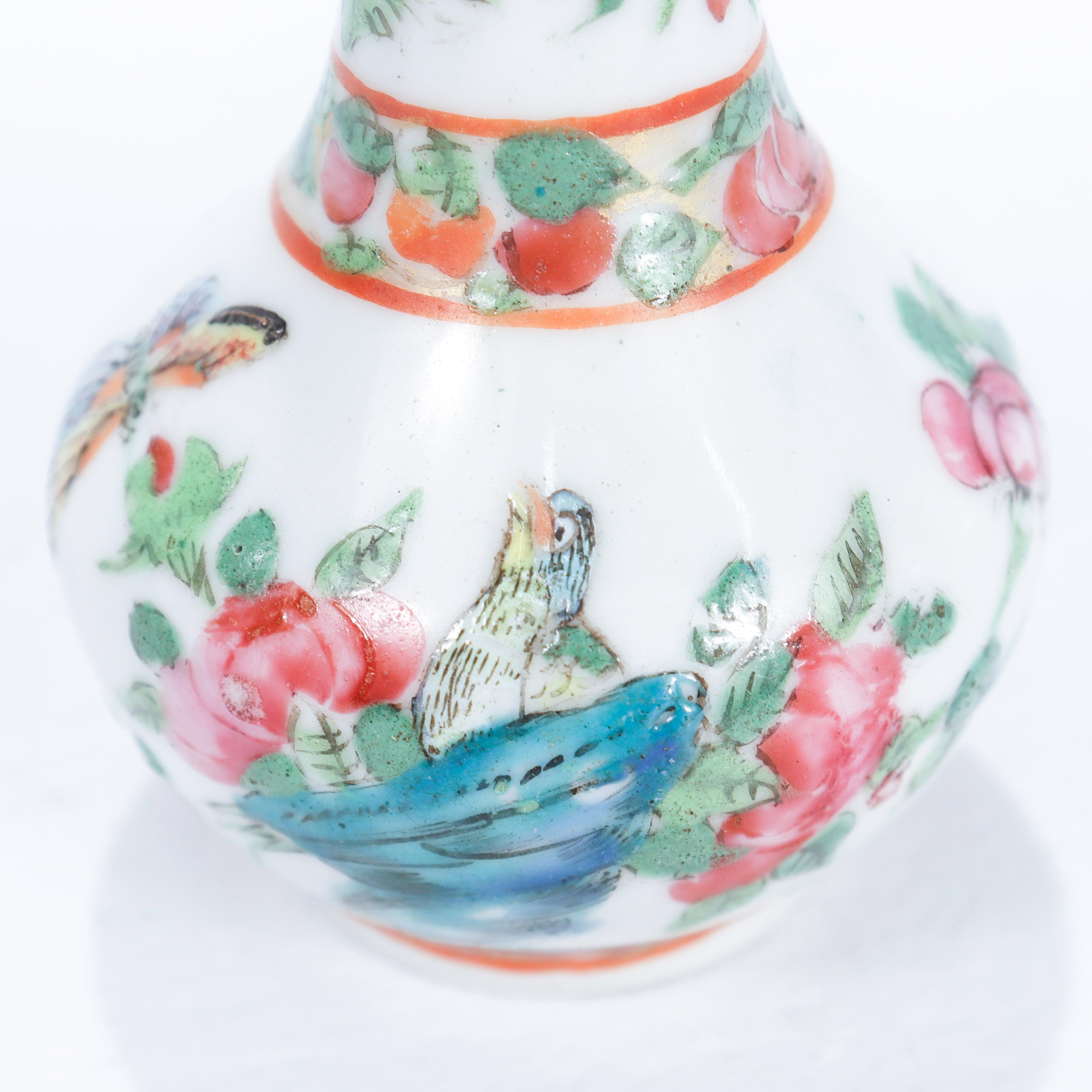 Antique Miniature Rose Mandarin Chinese Porcelain Vase 2