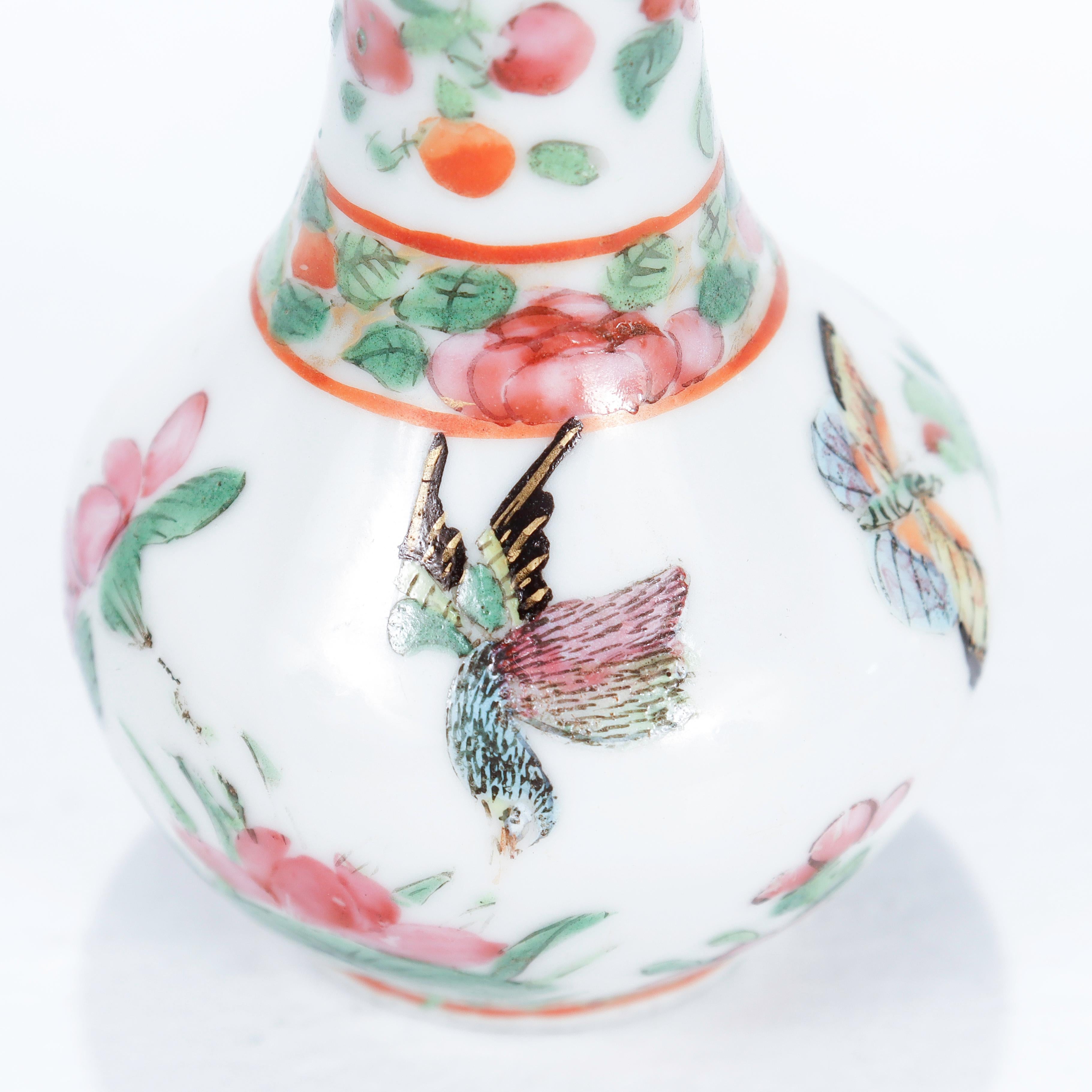 Antique Miniature Rose Mandarin Chinese Porcelain Vase 3