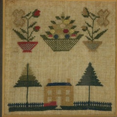 Antique Miniature Sampler with House