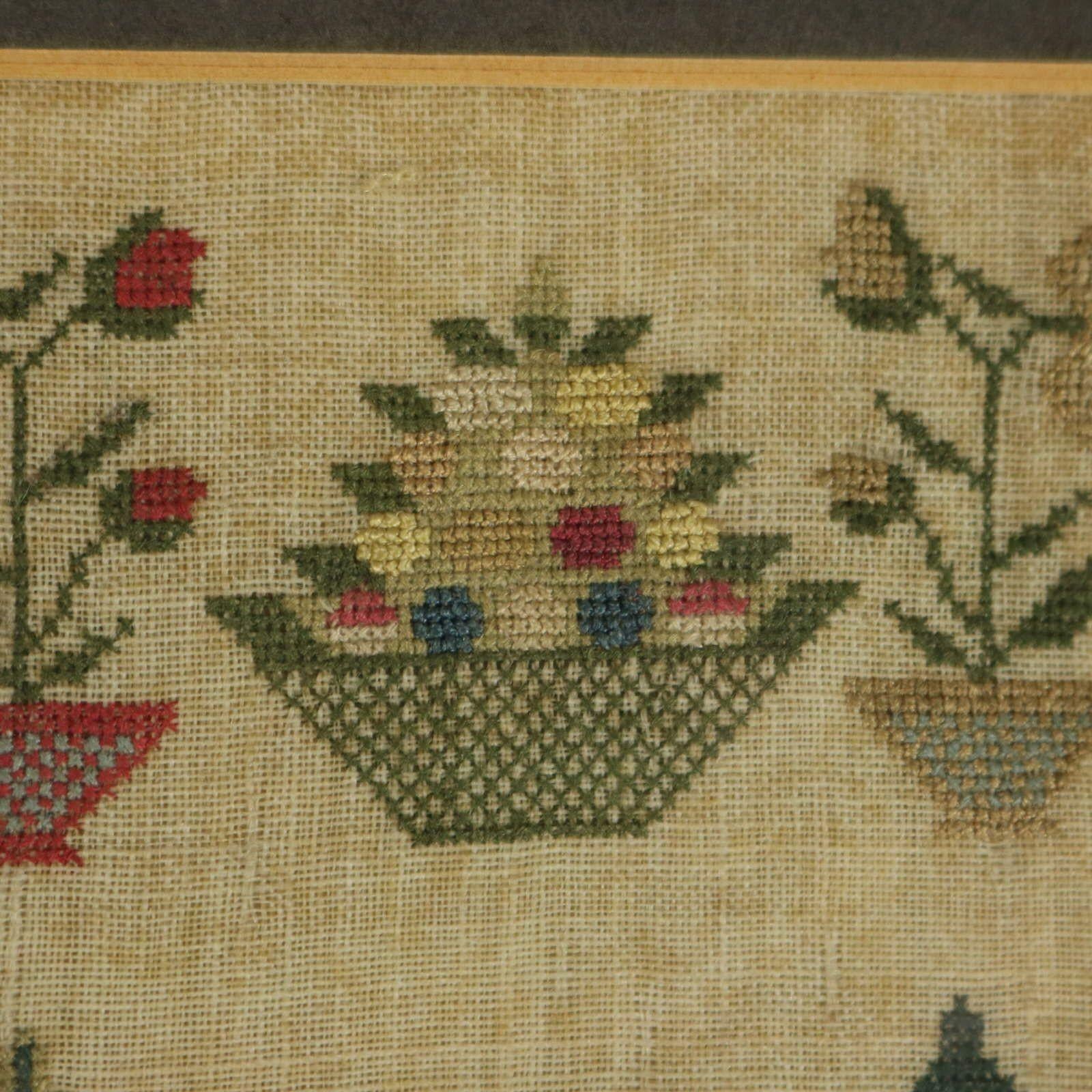 19th Century Antique Miniature Sampler with House For Sale