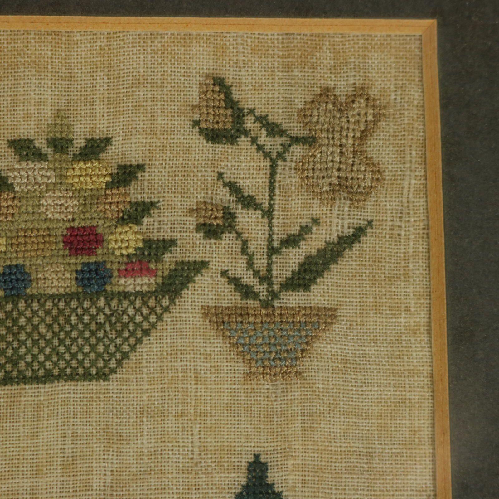 Silk Antique Miniature Sampler with House For Sale