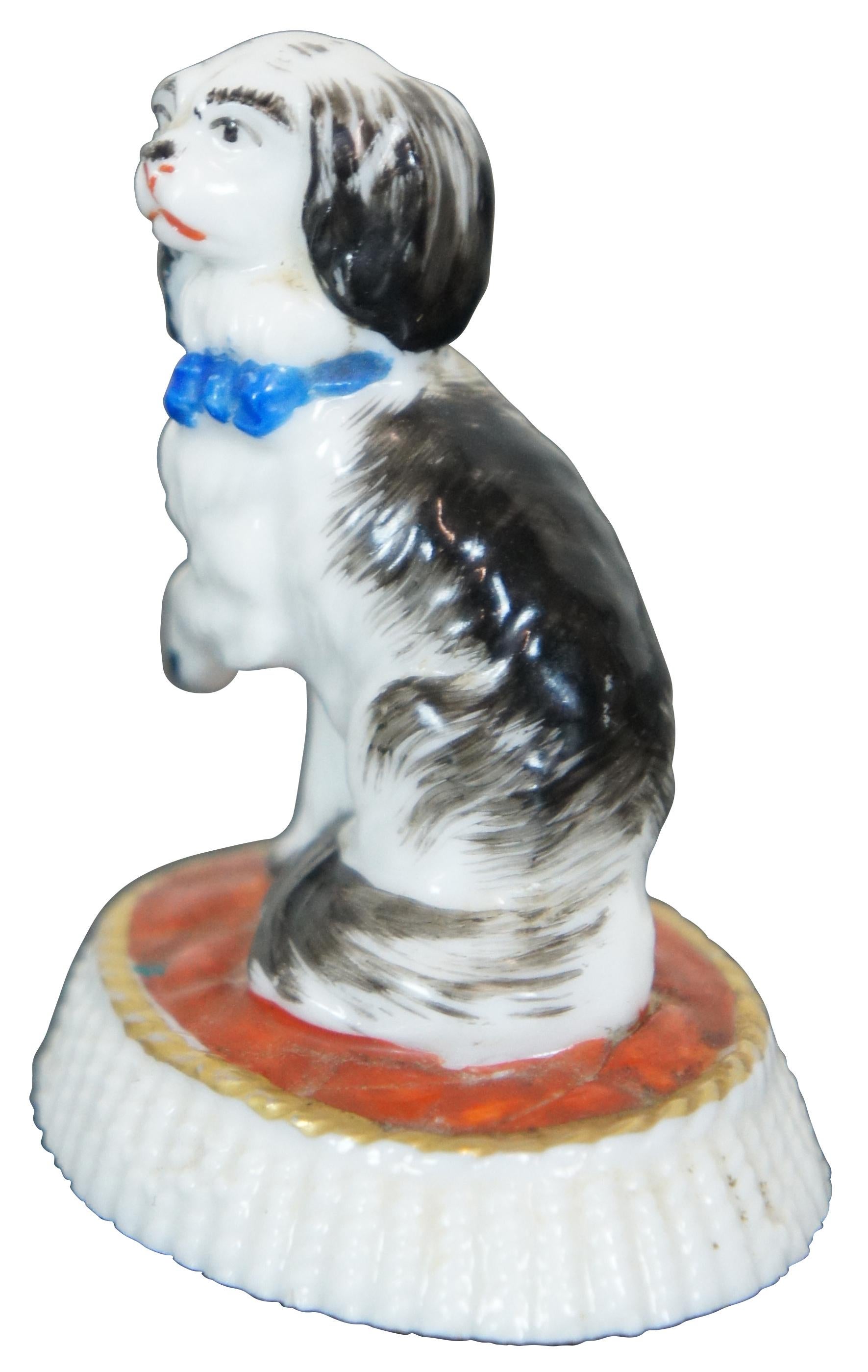 Victorian Antique Miniature Staffordshire Porcelain Figurine Spaniel on Cushion Dog