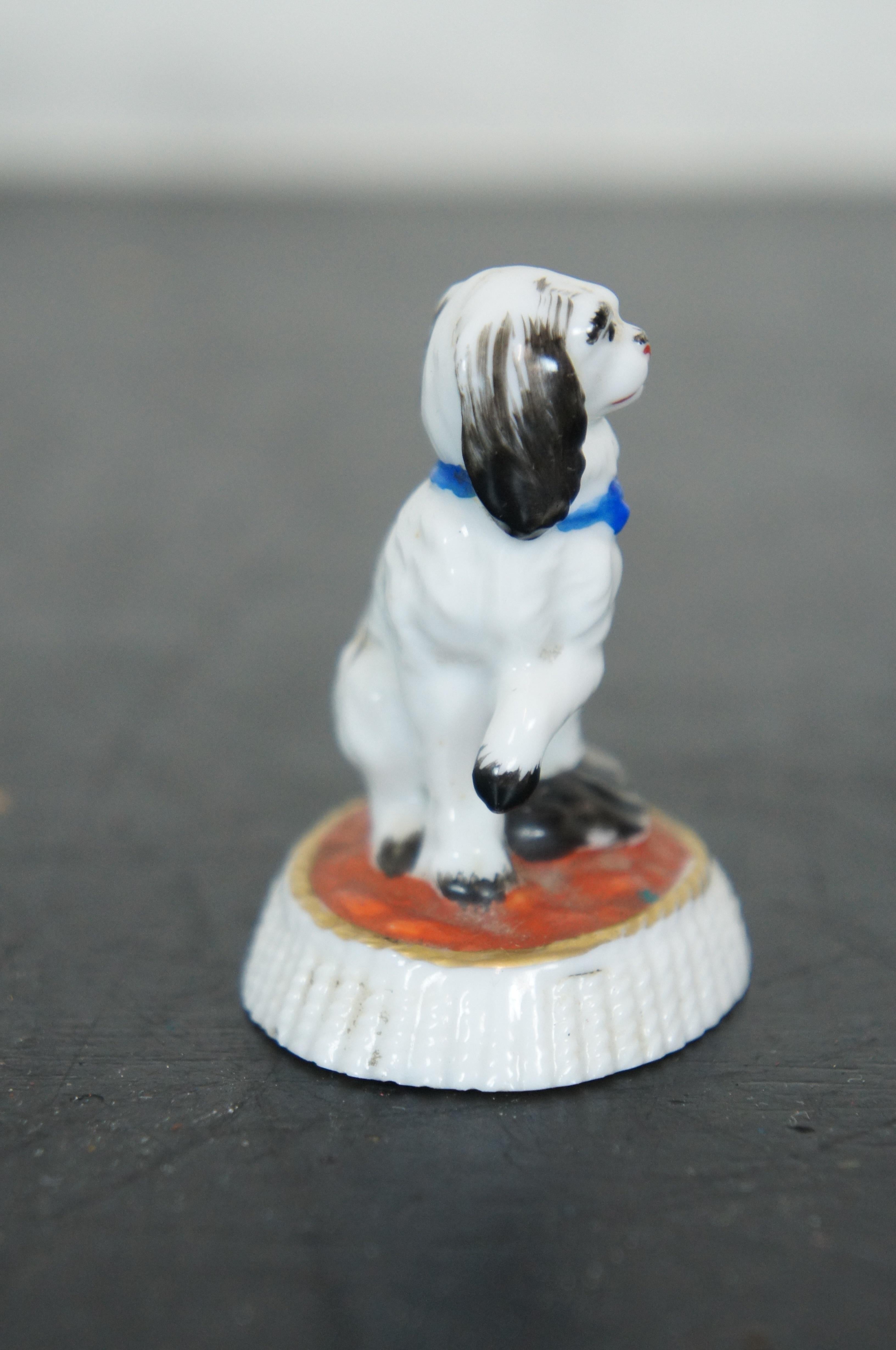 19th Century Antique Miniature Staffordshire Porcelain Figurine Spaniel on Cushion Dog