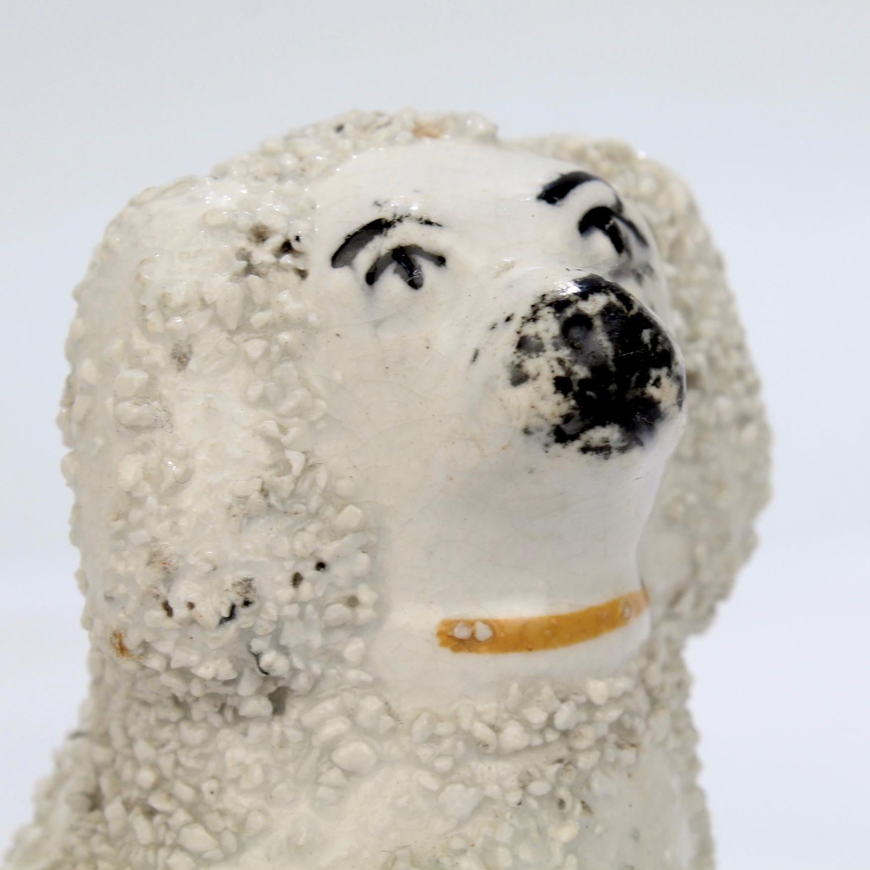Ancienne figurine miniature de chien épagneul en poterie du Staffordshire avec fourrure de confetti en vente 3