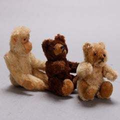 Antique Miniature Steiff School Mohair Miniatures, Two Bears and Monkey
