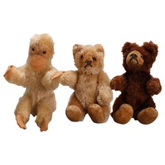 Retro Miniature Steiff School Mohair Miniatures, Two Bears and Monkey