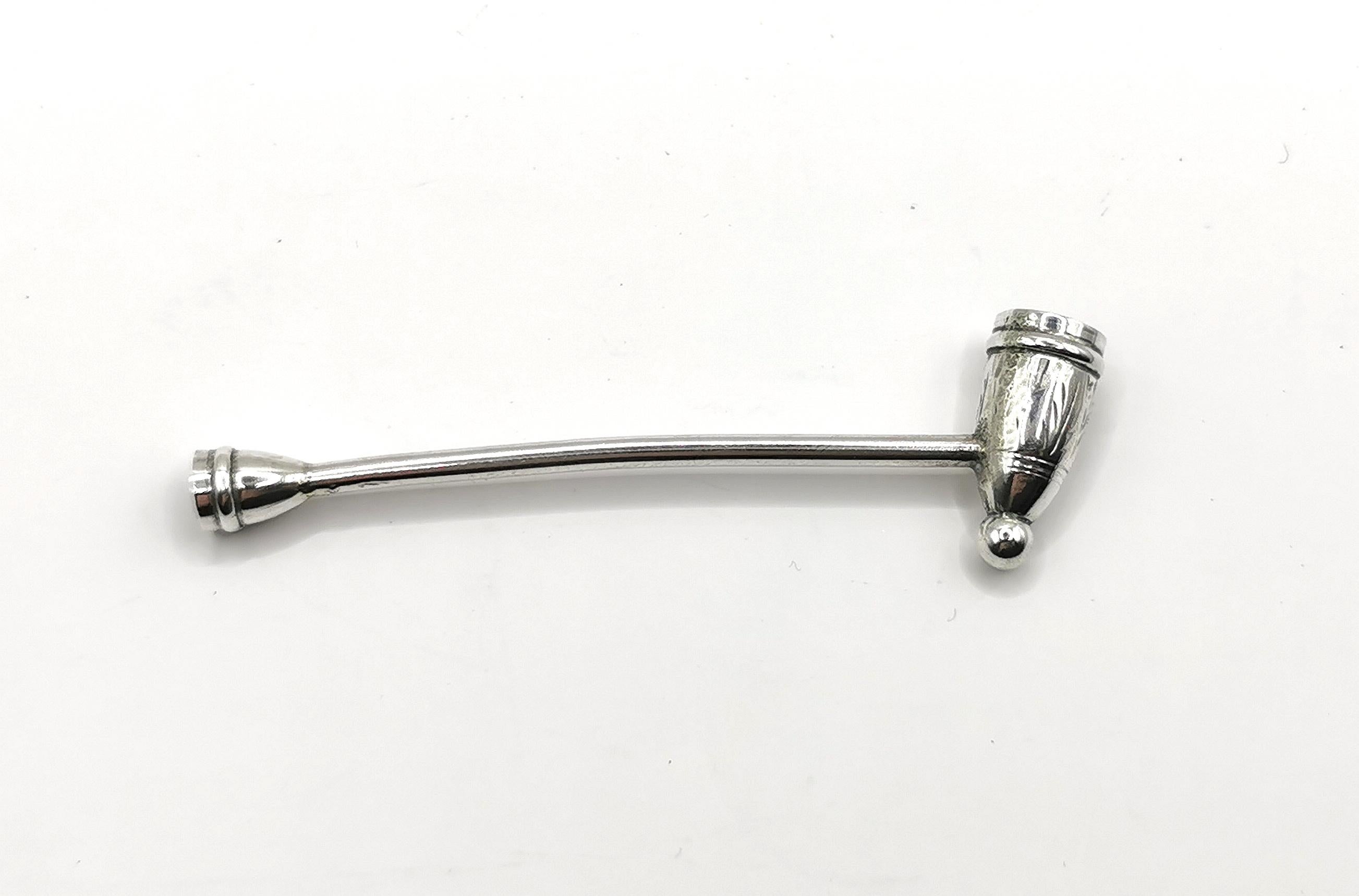 Art Deco Antique Miniature Sterling Silver Pipe, Churchwarden Style For Sale
