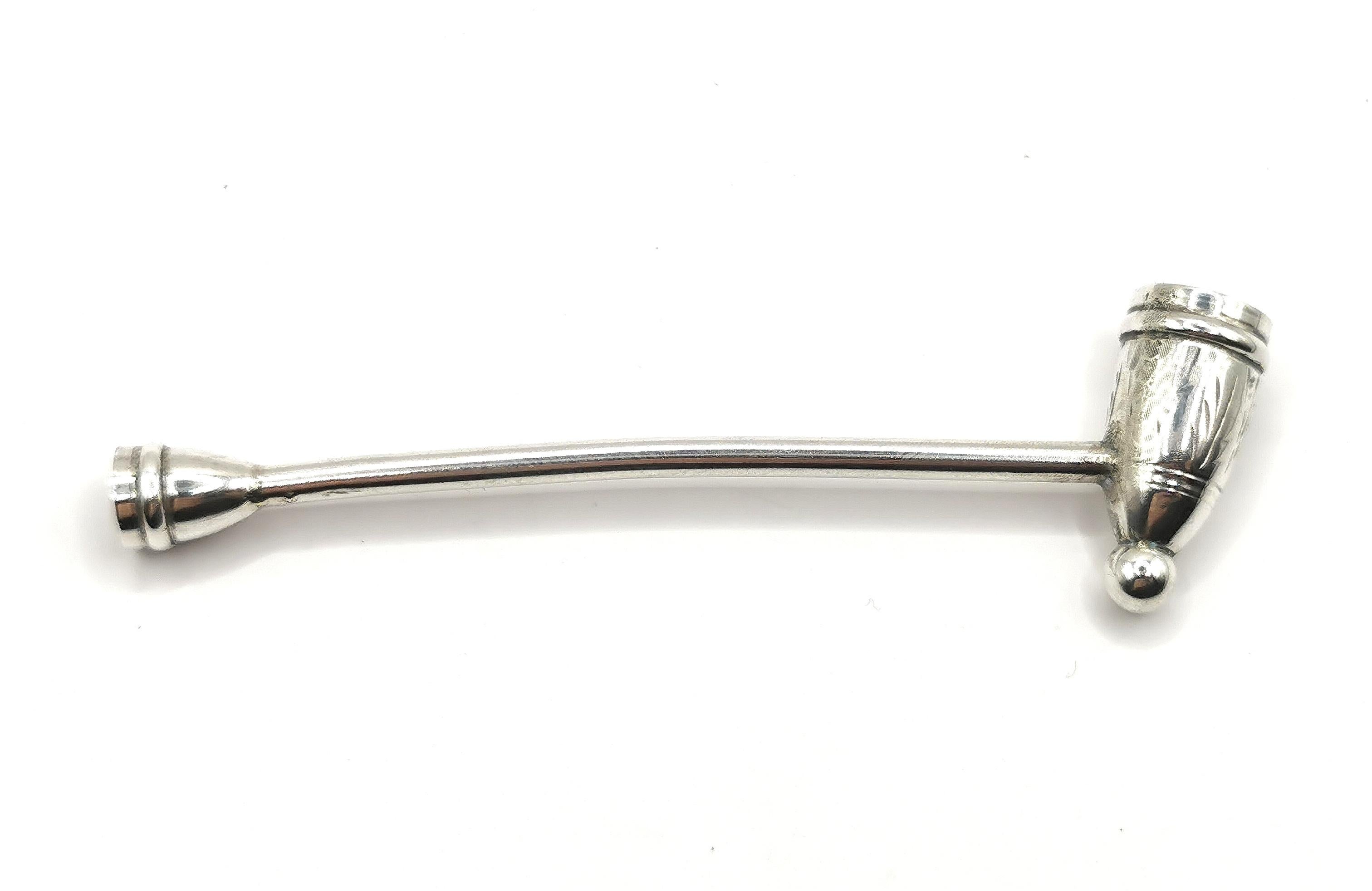 Antique Miniature Sterling Silver Pipe, Churchwarden Style For Sale 1