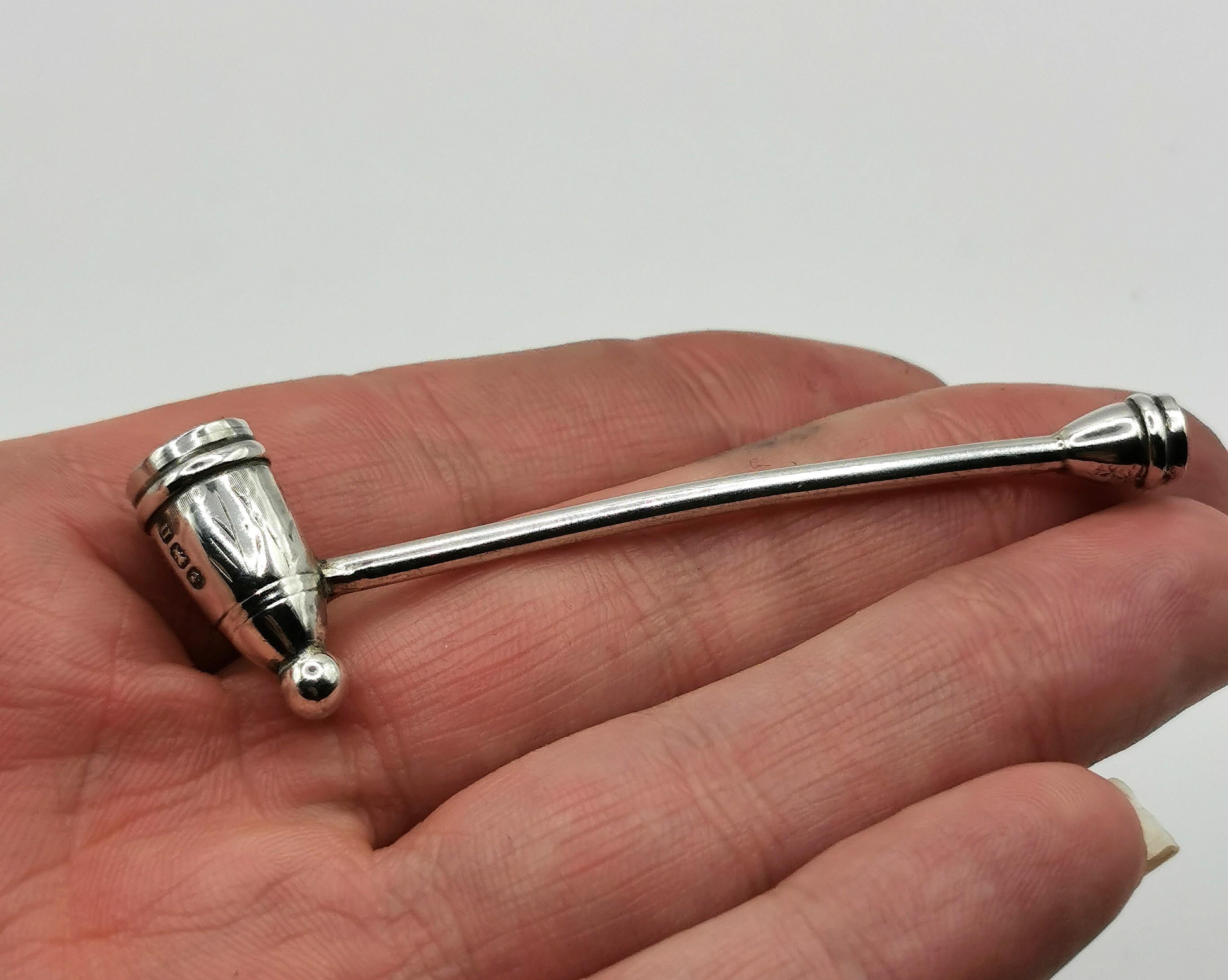 Antique Miniature Sterling Silver Pipe, Churchwarden Style For Sale 3