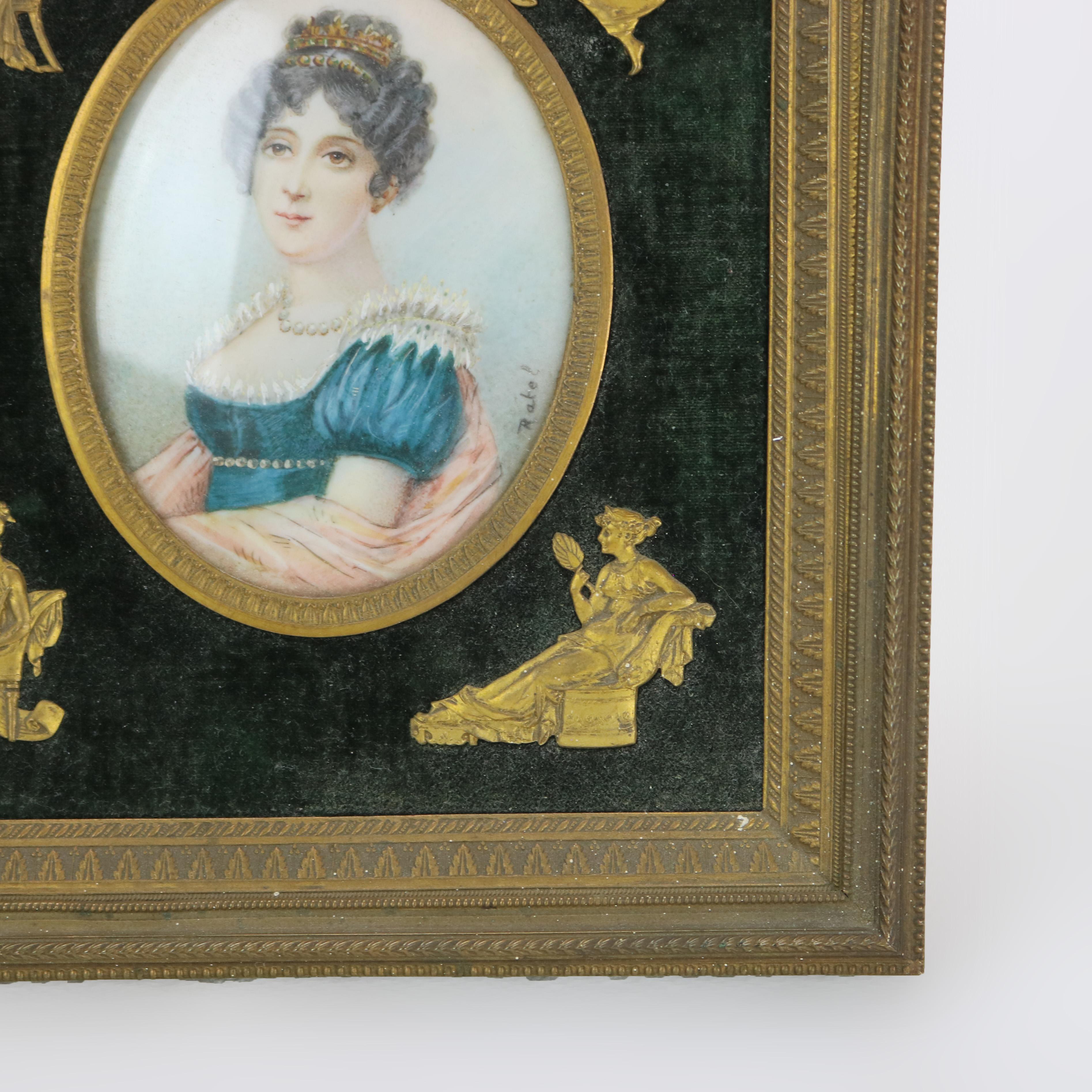 Antique Miniature Triptych in Neoclassical Frame, Portraits on Celluloid, 19thC 5