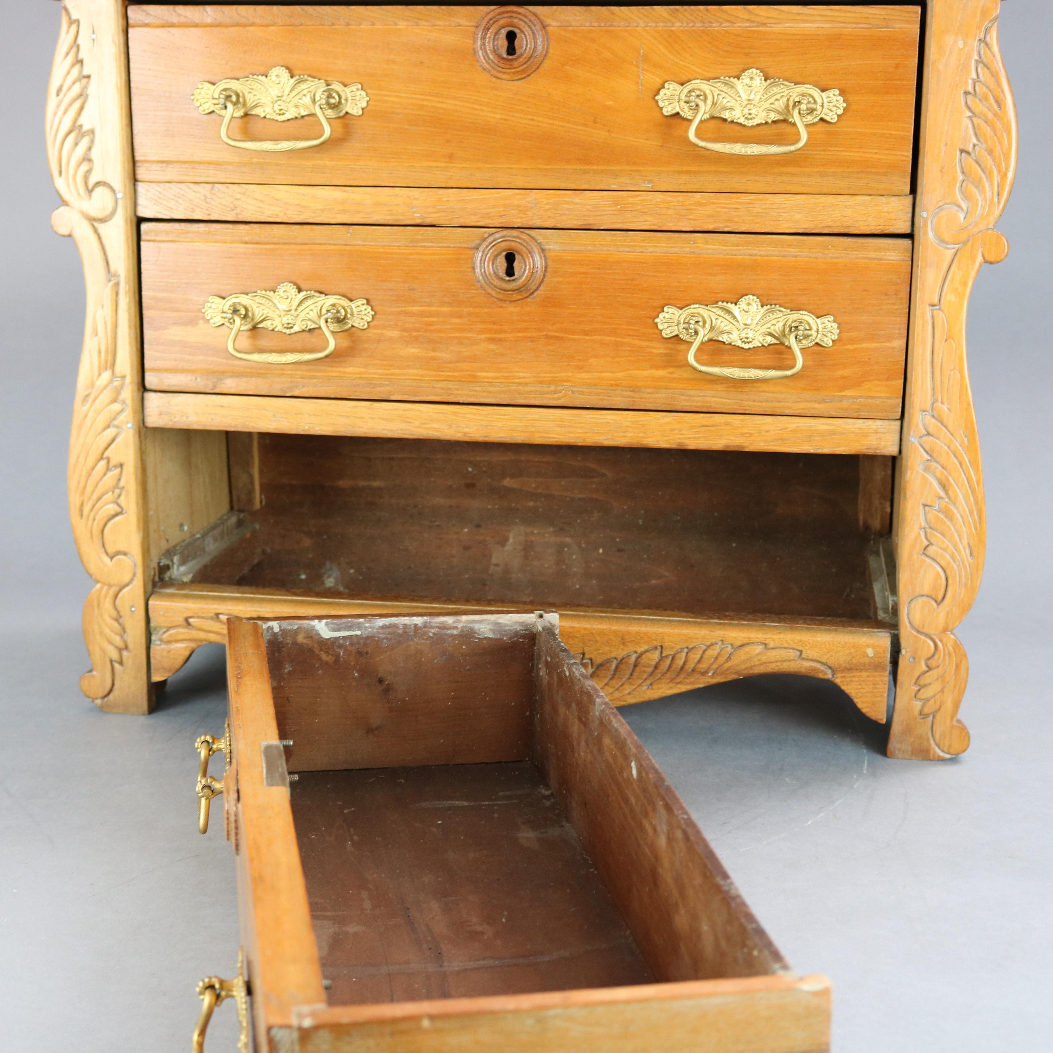 Antique Miniature Victorian Carved Oak Child's Dresser with Mirror, circa 1900 4