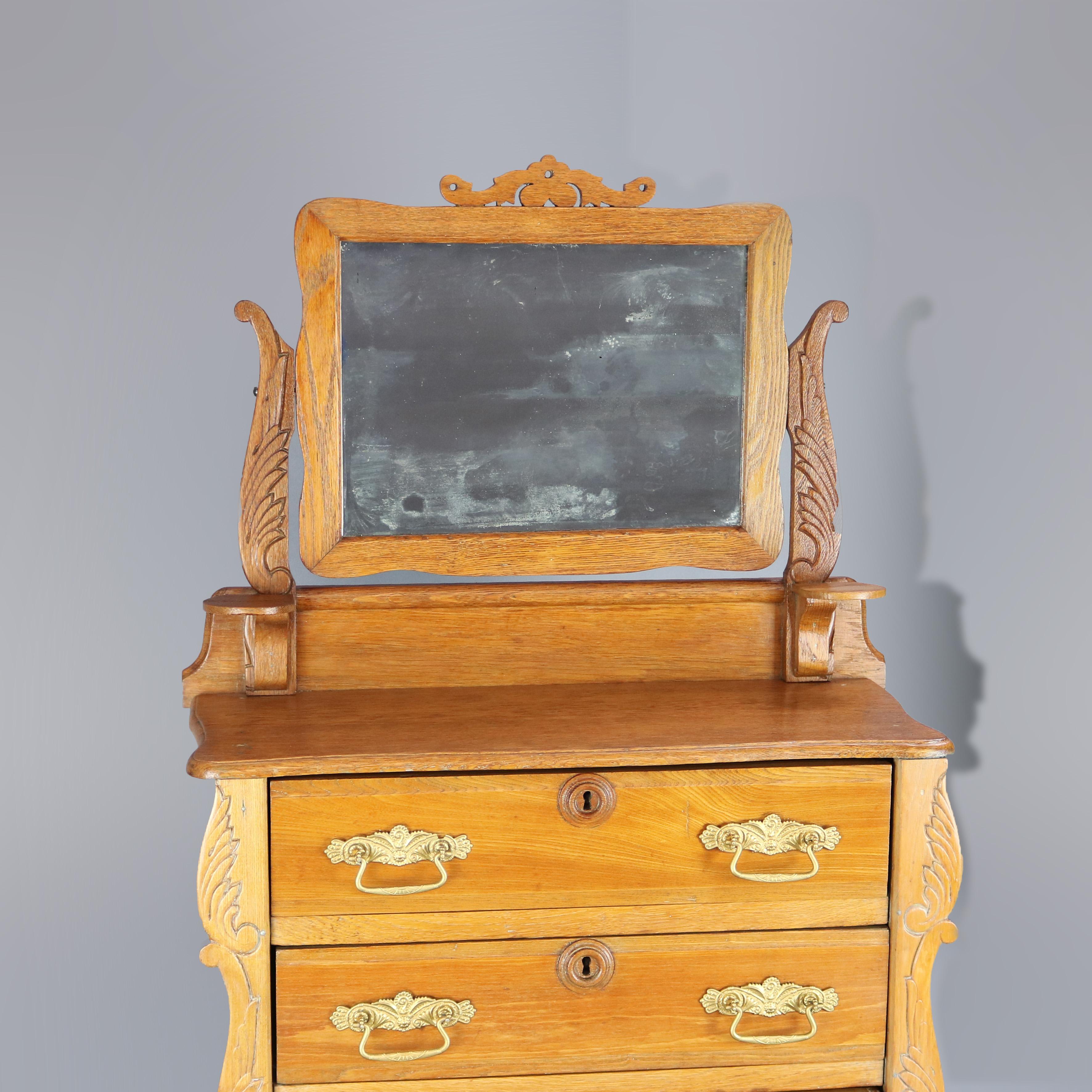 Antique Miniature Victorian Carved Oak Child's Dresser with Mirror, circa 1900 In Good Condition In Big Flats, NY