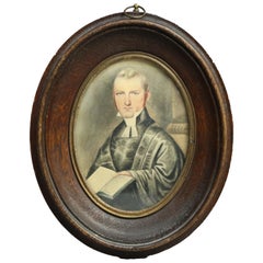 Antique Miniature Watercolor Portrait Painting on Paper of Judge, circa 1820