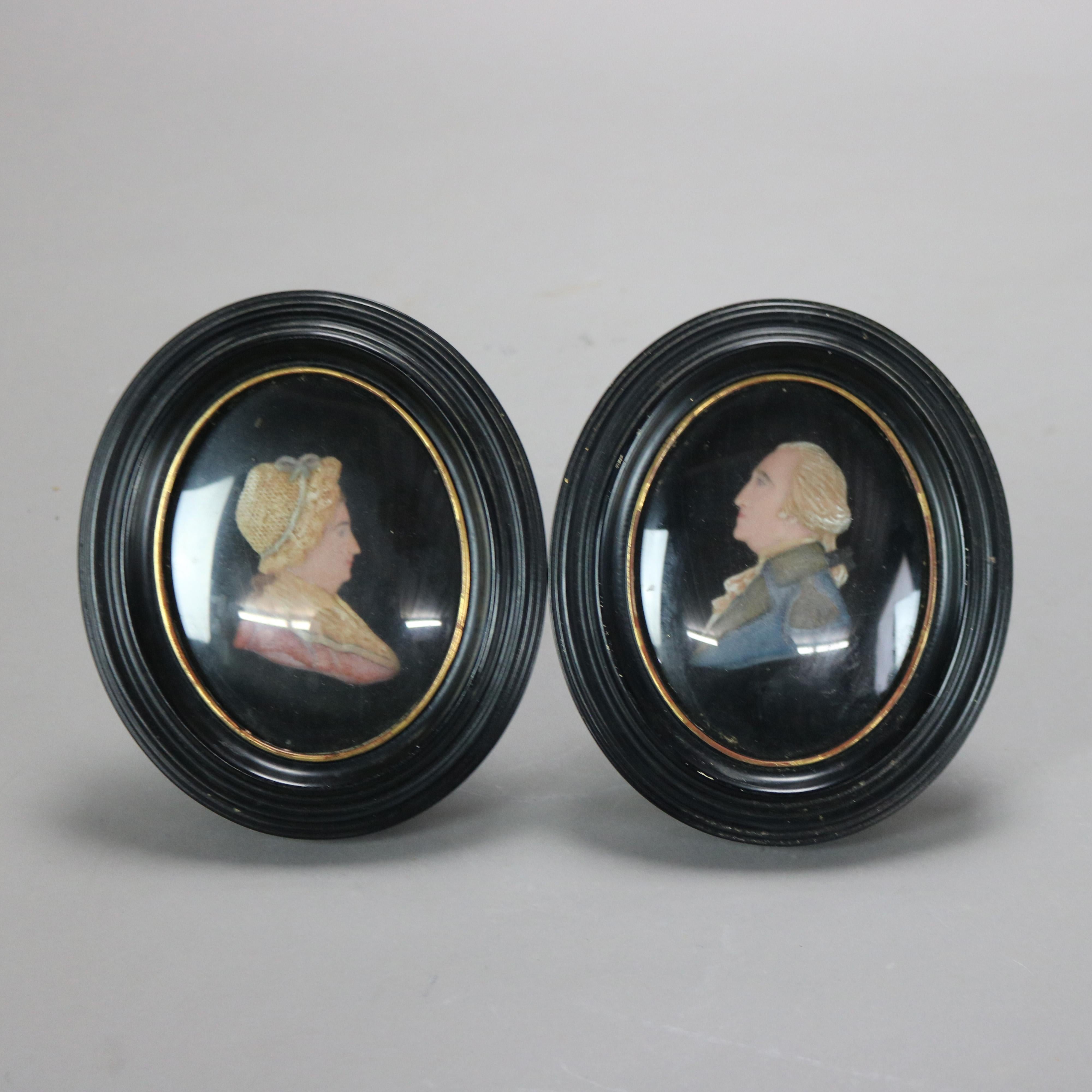 Pair of Antique Miniature Wax Portraits of President George & Martha Washington C1810

Measures- 6.75