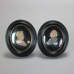 Antique Miniature Wax Portraits of President George & Martha Washington C1810