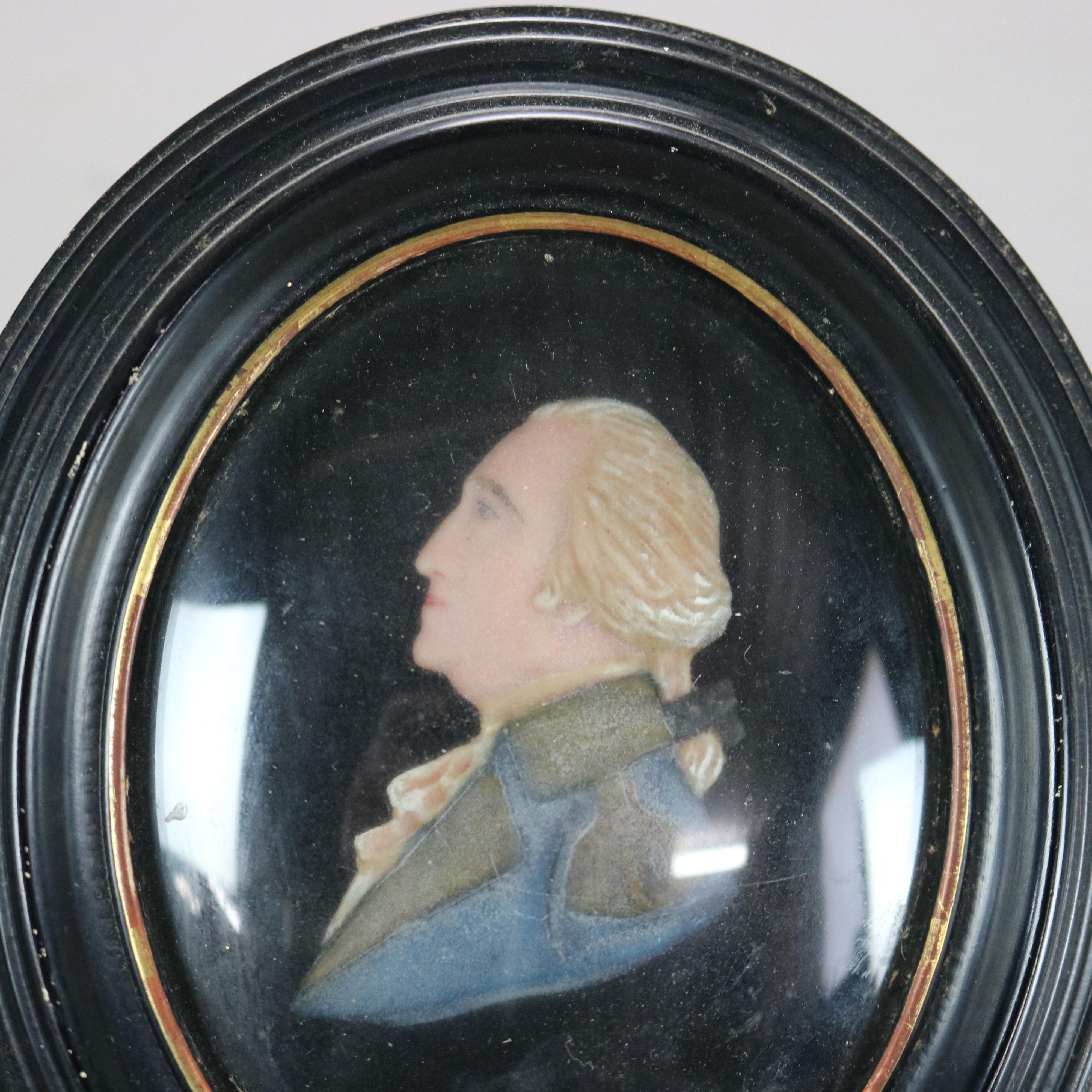 Antique Miniature Wax Portraits of President George & Martha Washington C1810 In Good Condition In Big Flats, NY