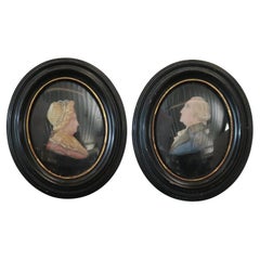 Antico ritratto in cera in miniatura del presidente George & Martha Washington C1810