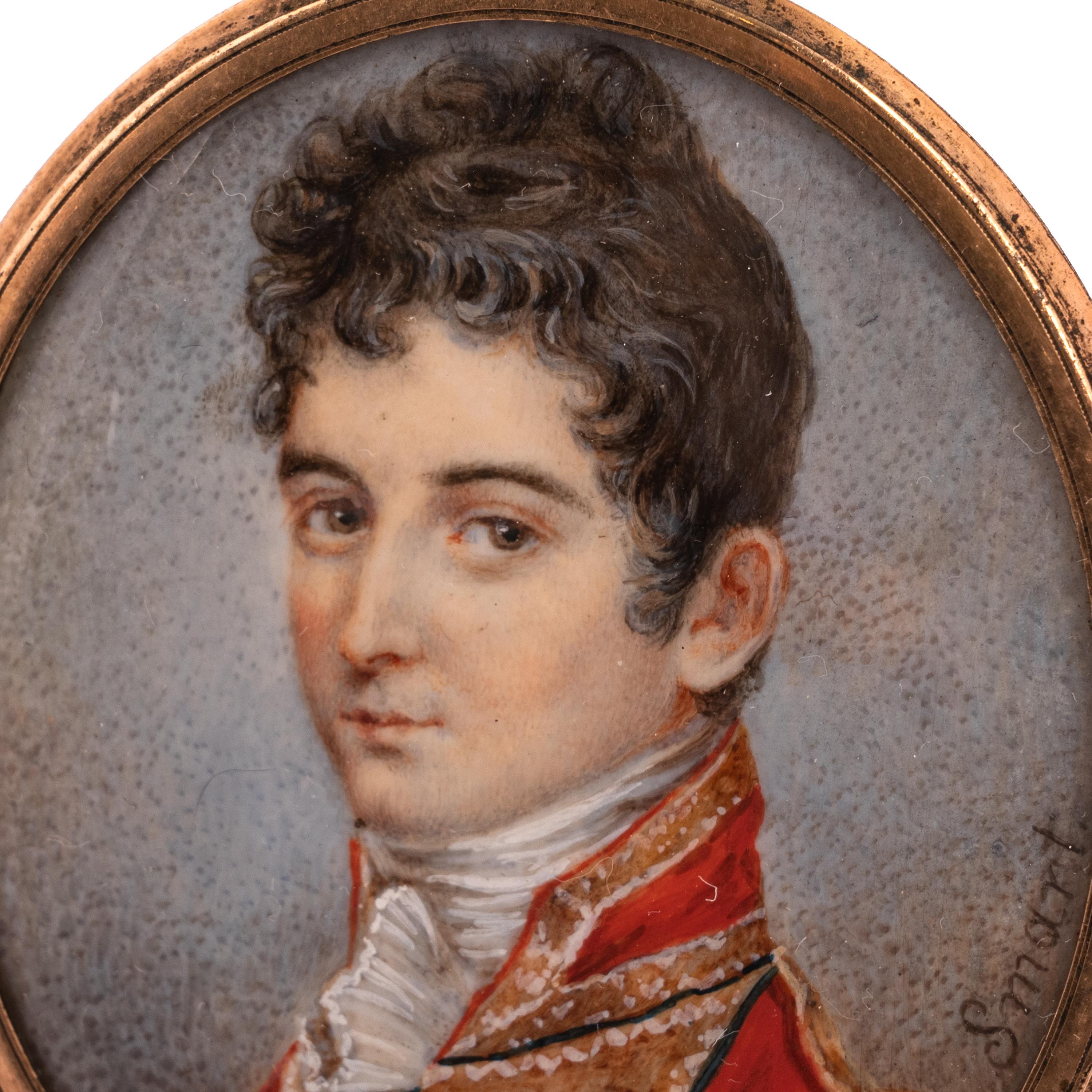 Georgien Antique Miniature Jeune Homme Officier Militaire Portrait Painting John Smart, 1780 en vente
