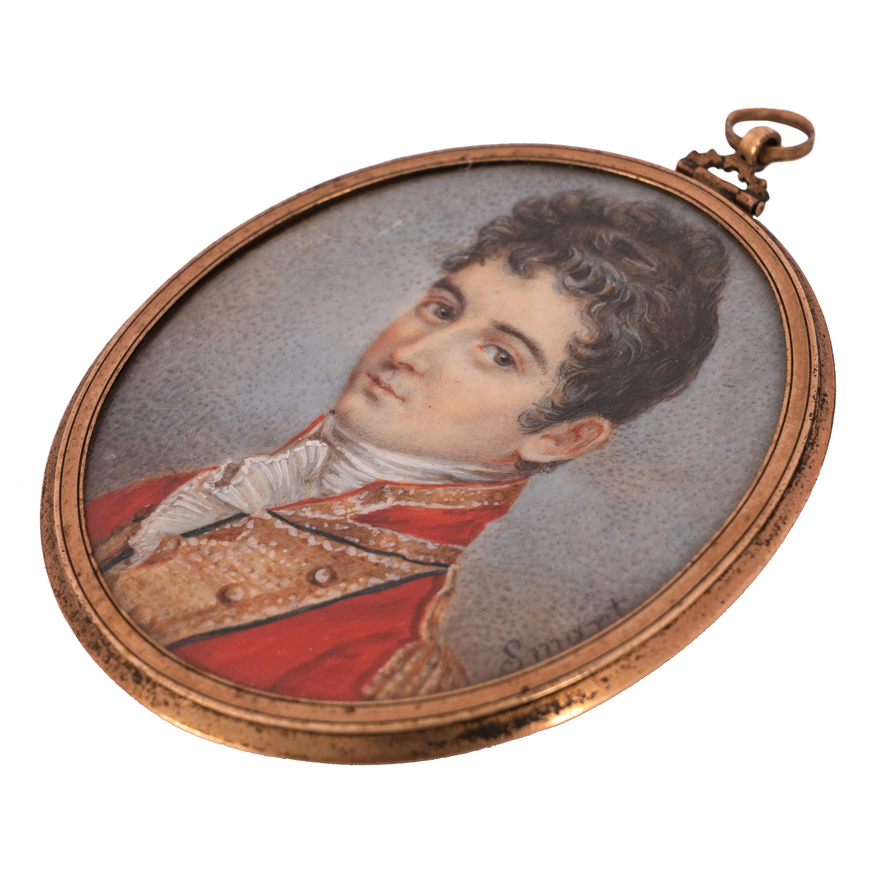 Painted Antique Miniature Young Man Military Officer Portrait Painting John Smart, 1780 For Sale