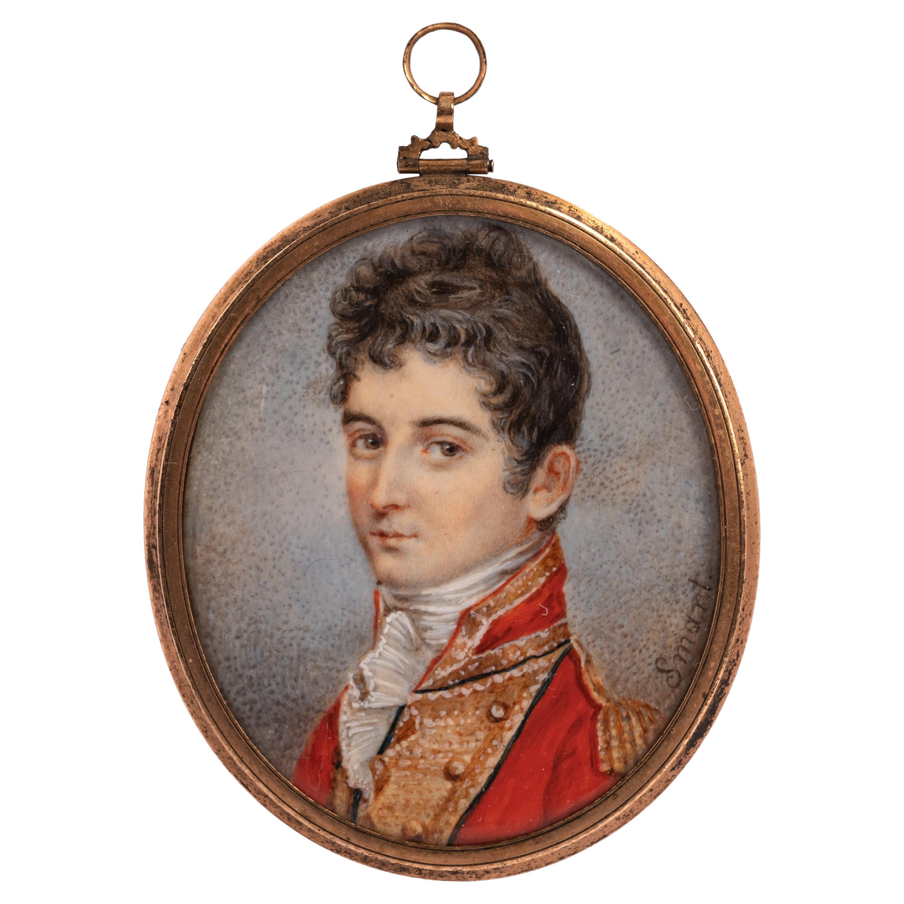 Antique Miniature Jeune Homme Officier Militaire Portrait Painting John Smart, 1780 en vente