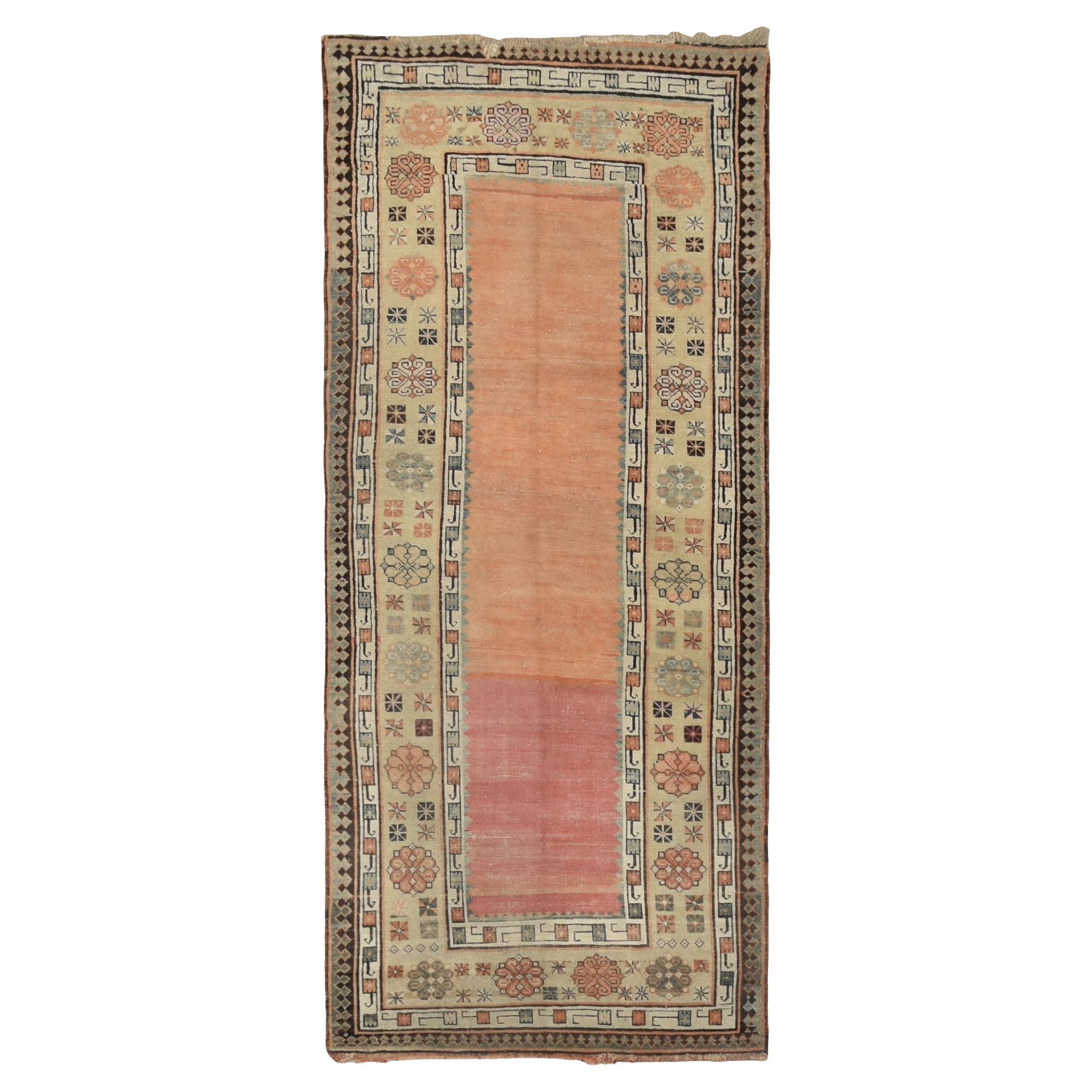 Antique Minimalist Field and Ornate Bordered Karabagh Runner 3'7''x7'9'' For Sale